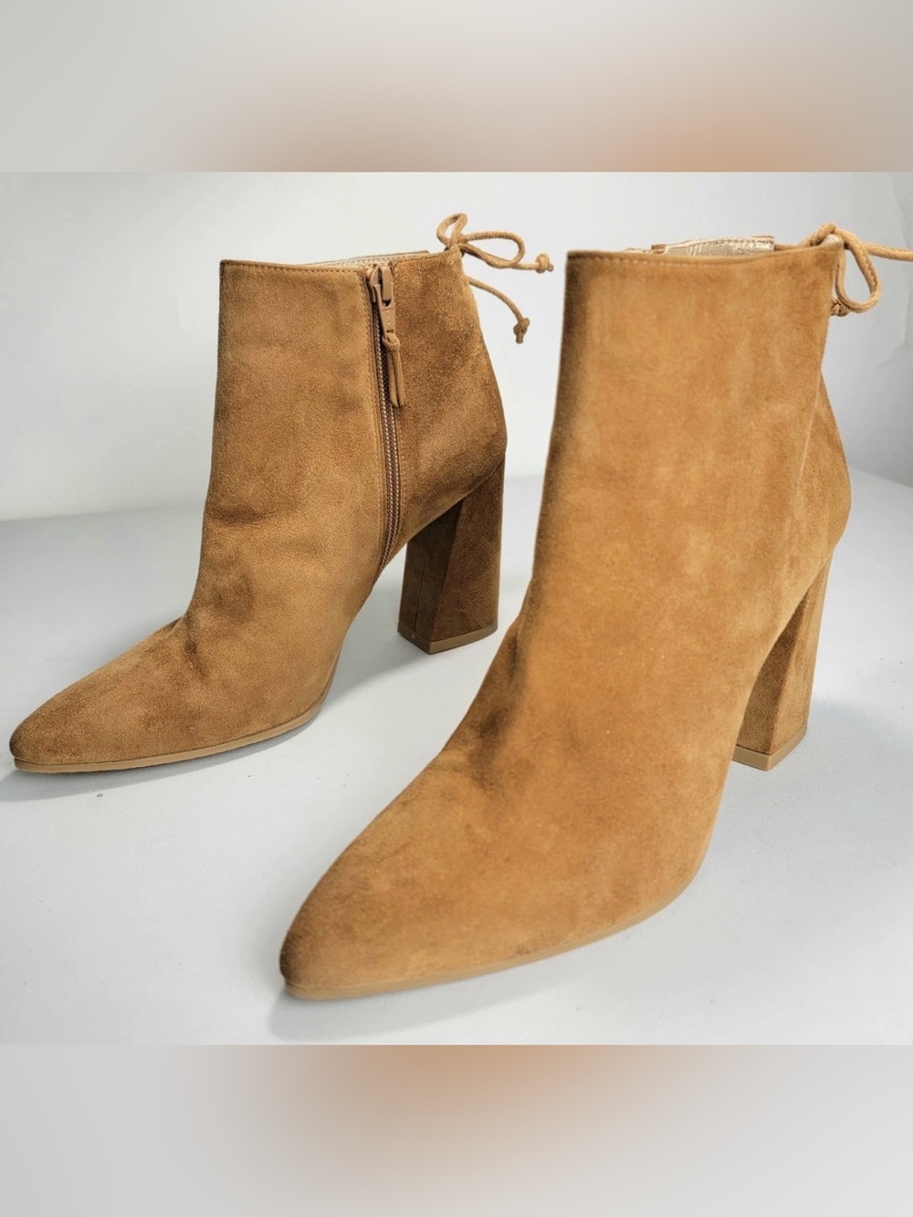 Stuart Weitzman Suede Grandiose Point Toe Booties in Tan 7.5